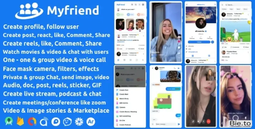 Myfriend - Friend Chat Post Tiktok Follow Radio Group ecommerce Zoom Live clone social network app