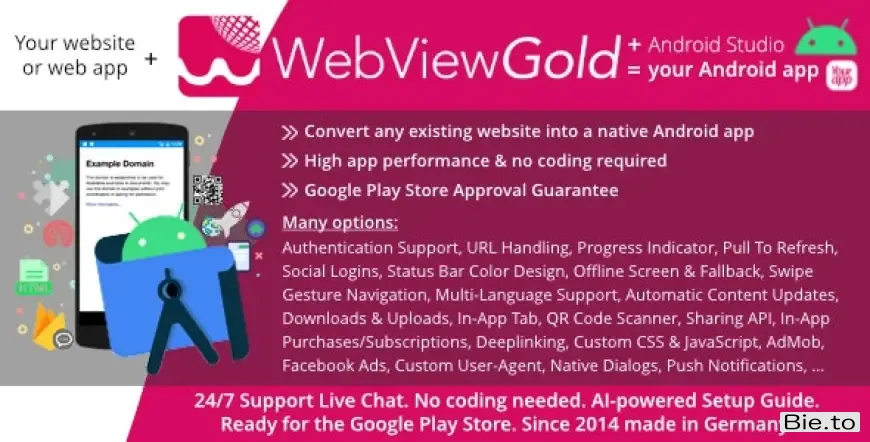 WebViewGold for Android – WebView URL/HTML to Android app + Push, URL Handling, APIs & much more!