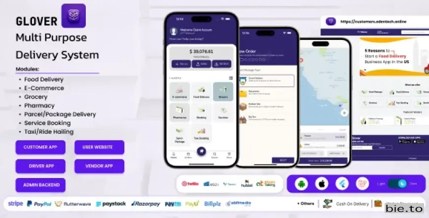 Glover – Grocery, Food, Pharmacy Courier & Service Provider + Backend + Driver & Vendor app