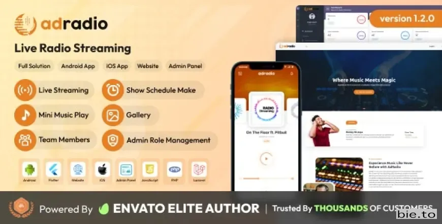 AdRadio - Live Radio Streaming Website and Apps with Admin Panel