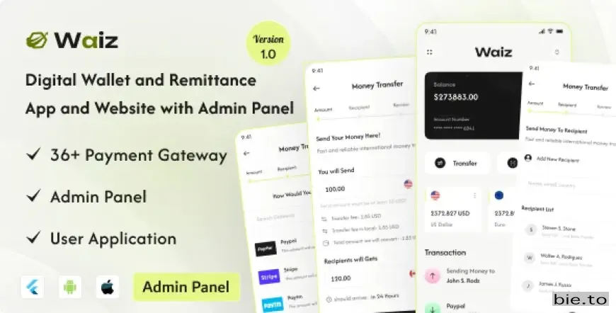 Waiz - Digital Wallet and Remittance App and Website with Admin Panel