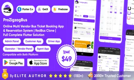 ProZigzagBus v1.4 - Online Multi Vendor Bus Ticket Booking App & Reservation System Flutter Solution
