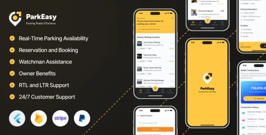 ParkEasy - Flutter Complete Parking App - Parking spot Booking App with complete Soultion