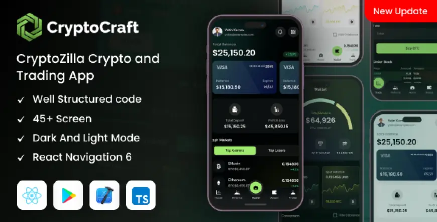 CryptoCraft - React Native CLI Cryptocurrency Mobile App Template