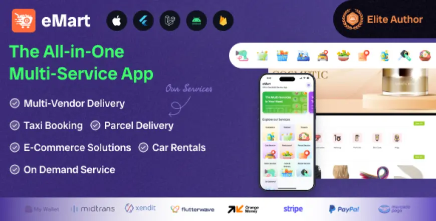 eMart - Multivendor Food, On-demand, eCommerce, Parcel, Taxi Booking, Car Rent App with Admin & Web