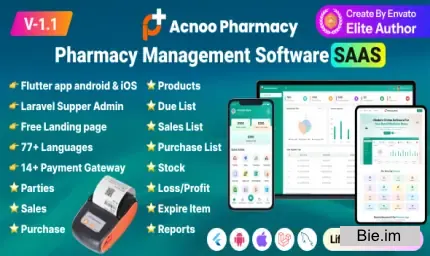 Acnoo Pharmacy - SaaS Pharmacy Management Software & Flutter App with Admin Panel