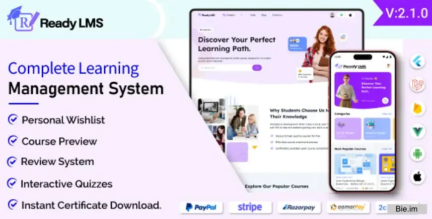 Ready LMS - Complete Learning Management System Websites, Mobile app with Admin panel