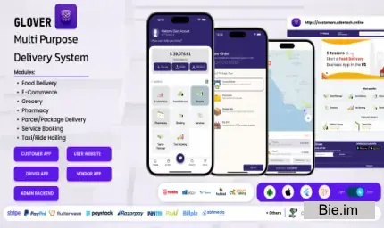Glover – Grocery, Food, Pharmacy Courier & Service Provider + Backend + Driver & Vendor app