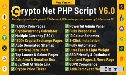 Crypto Net v6.1 - CoinMarketCap, Prices, Chart, Exchanges, Crypto Tracker, Calculator & Ticker PHP Script