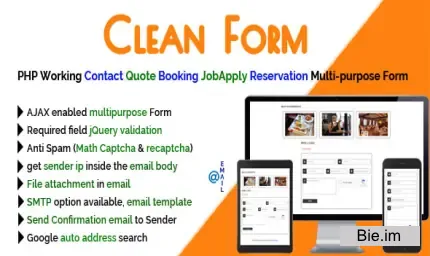 Clean Form v3.1.5 - PHP Working Contact Quote Booking JobApply Reservation Multi-purpose Form