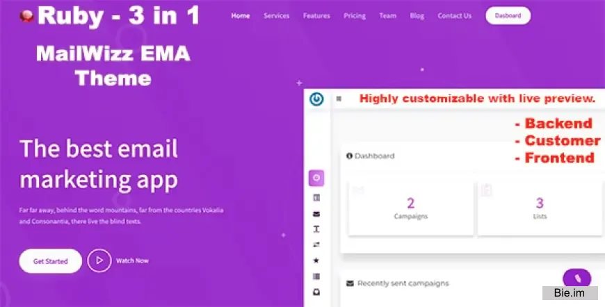Ruby - 3 in 1 Mailwizz Modern Customizable Theme with Landing Page
