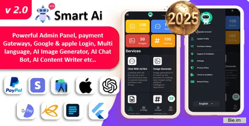 Smart AI app v2.0 - ChatGPT AI - AI Android + iOS + Web with Admin Panel
