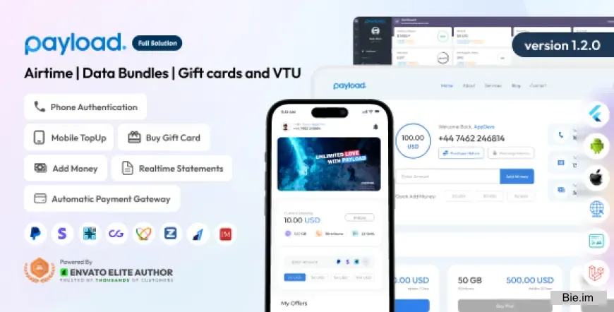 PayLoad v1.2.0 - Airtime - Data Bundles - Gift cards and VTU Full Solution