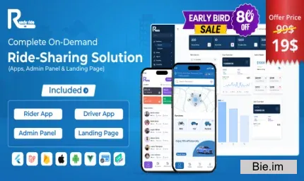 ReadyRide v2.0.0 - Complete Ride Sharing Rider & Driver Mobile Apps with Web Admin Panel