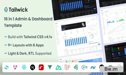 Tailwick v2.0 - Tailwind, React, Next.js, Angular, Vue Nuxt, Laravel, Rails Admin Dashboard HTML Template