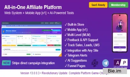 AffiliatePro SaaS v13.0.0.3 – Affiliate & Vendor System + Mobile App, AI, Telegram