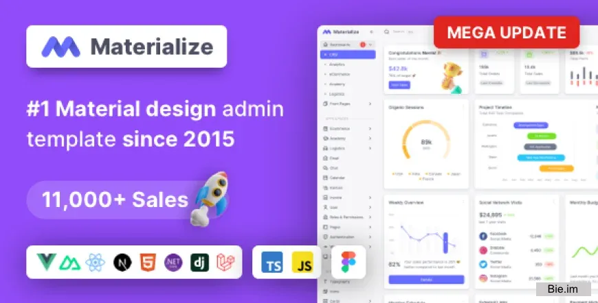 Materialize v13.11.0 - Next.js, Vuejs, Nuxt, HTML, Laravel, Django, Asp.Net Material Design Admin Template