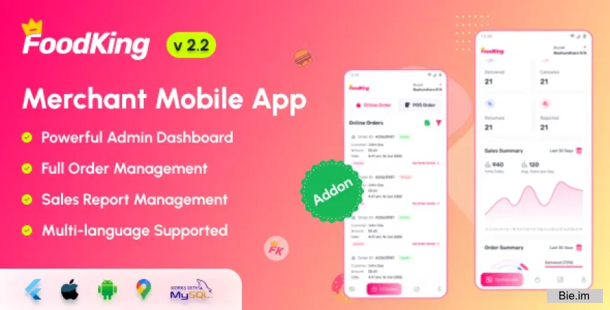 FoodKing v2.2 - Restaurant Food Delivery System Merchant Flutter Mobile App