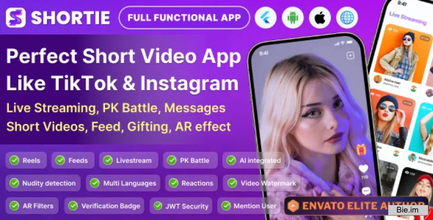 Shortie - Short video & Live streaming app with admin panel