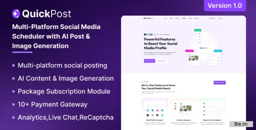 QuickPost v1.0 - Multi-platform Social Media Scheduler with AI Post & Image Generation