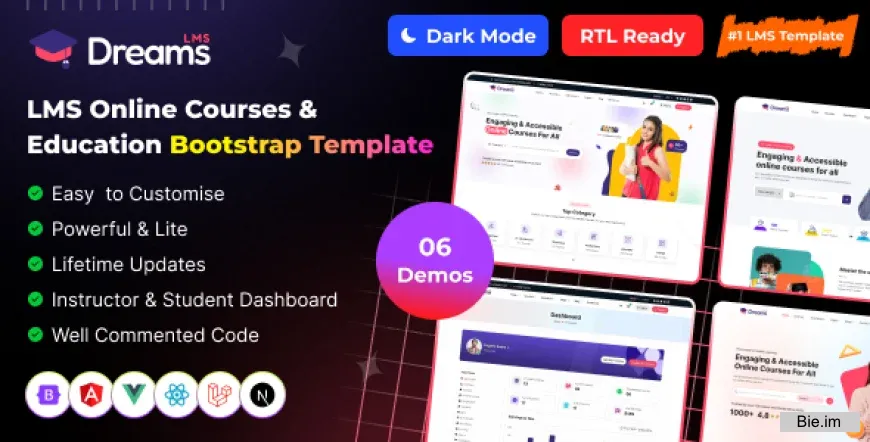 Dreams LMS v1.1.8 - Online Learning & Course Management Template (HTML, React, Vue, Angular, Laravel)