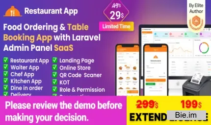 Restaurant App v3.4 - online Food Ordering Table Booking Restaurant App with Laravel Admin Panel SaaS