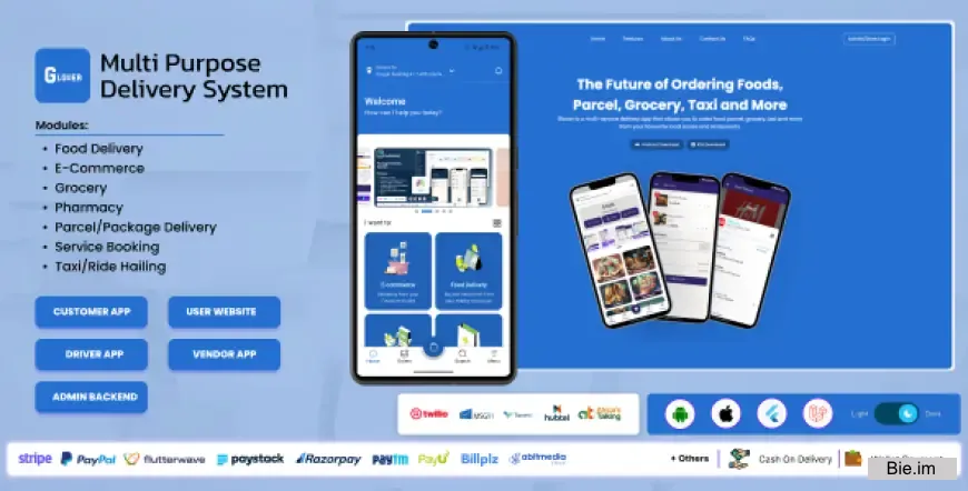 Glover v1.8.20 – Grocery, Food, Pharmacy Courier & Service Provider + Backend + Driver & Vendor app
