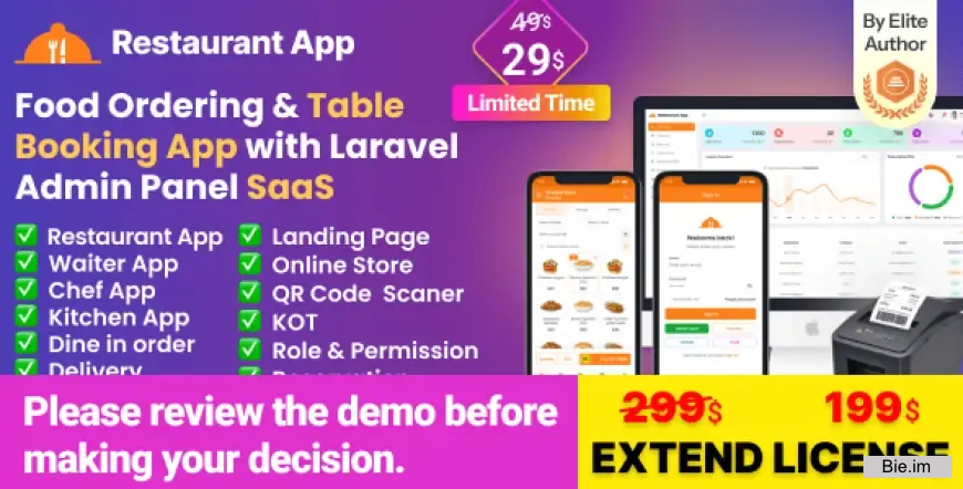 Restaurant App v3.4 - online Food Ordering Table Booking Restaurant App with Laravel Admin Panel SaaS