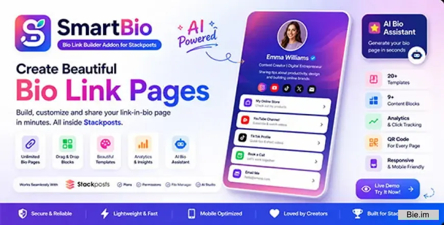 SmartBio v1.0 – Bio Link Builder Addon for Stackposts