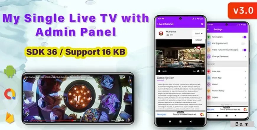 My Single Live TV Android App with Admin Panel (Android 16 supported) v3.0