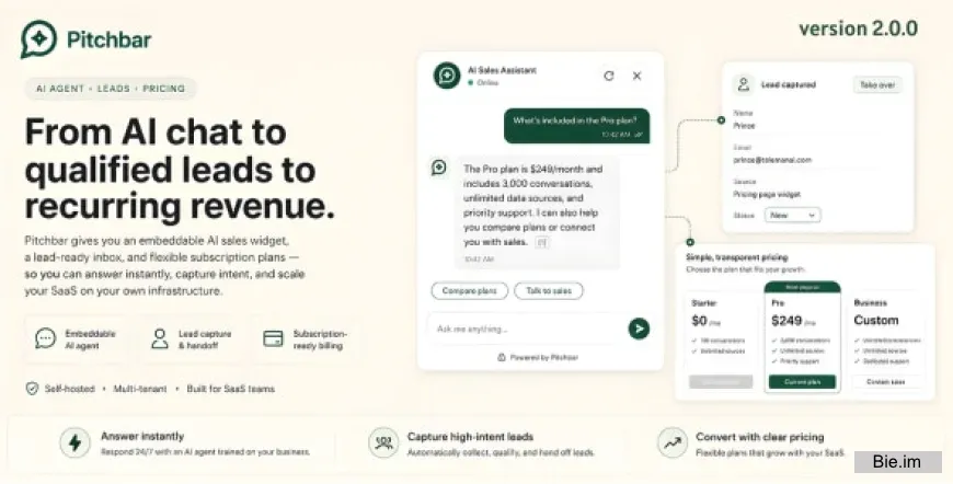 Pitchbar v2.0.0 - Self-hosted SaaS Sales AI Widget for Any Website